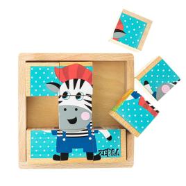 Skládací edukační dřevěné kostky v krabičce Akuku ZOO 9 ks - dle obrázku