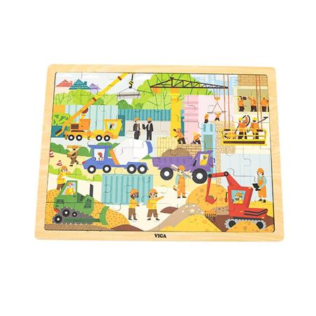 Dřevěné puzzle 48 dílků Viga Stavební stroje - multicolor