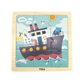 Dřevěné puzzle pro nejmenší Viga 9 ks Loď - multicolor