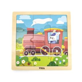Dřevěné puzzle pro nejmenší Viga 9 ks Vlak - multicolor