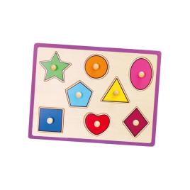 Dětské dřevěné puzzle s úchyty Viga geometrické tvary - multicolor